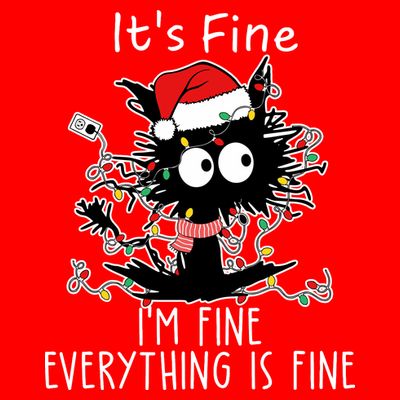 Its Fine Im Fine Everything Is Fine Cat Tangled In Christmas Lights T-Shirt