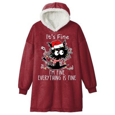 Its Fine Im Fine Everything Is Fine Cat Tangled In Christmas Lights Hooded Wearable Blanket