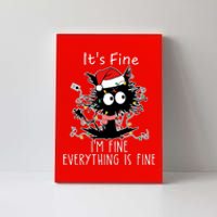 Its Fine Im Fine Everything Is Fine Cat Tangled In Christmas Lights Canvas