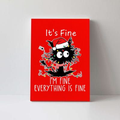 Its Fine Im Fine Everything Is Fine Cat Tangled In Christmas Lights Canvas