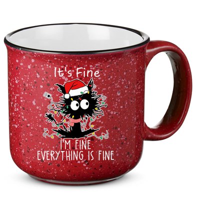 Its Fine Im Fine Everything Is Fine Cat Tangled In Christmas Lights 15oz Campfire Ceramic Mug