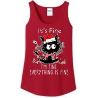 Its Fine Im Fine Everything Is Fine Cat Tangled In Christmas Lights Ladies Essential Tank