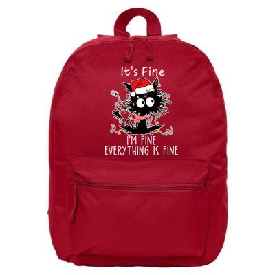 Its Fine Im Fine Everything Is Fine Cat Tangled In Christmas Lights 16 in Basic Backpack