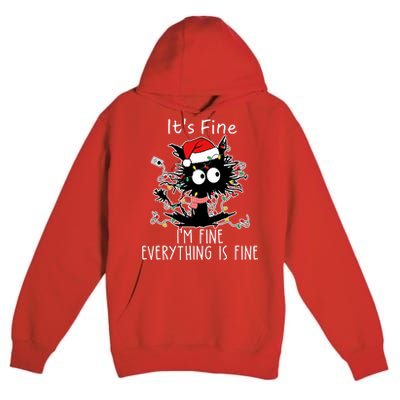 Its Fine Im Fine Everything Is Fine Cat Tangled In Christmas Lights Premium Pullover Hoodie