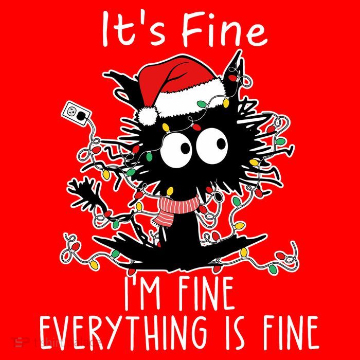 Its Fine Im Fine Everything Is Fine Cat Tangled In Christmas Lights Bag