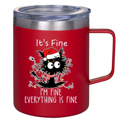 Its Fine Im Fine Everything Is Fine Cat Tangled In Christmas Lights 12oz Stainless Steel Coffee Mug