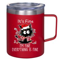 Its Fine Im Fine Everything Is Fine Cat Tangled In Christmas Lights 12oz Stainless Steel Coffee Mug