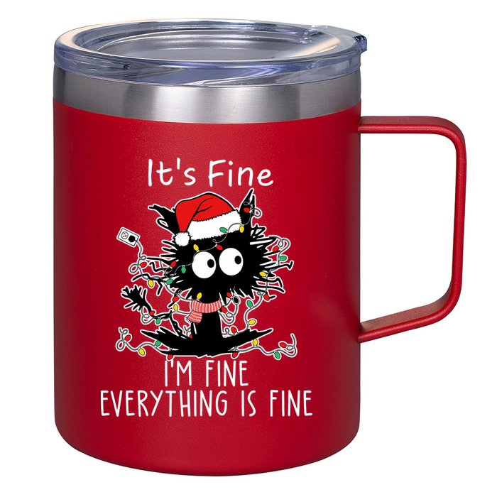 Its Fine Im Fine Everything Is Fine Cat Tangled In Christmas Lights 12oz Stainless Steel Coffee Mug