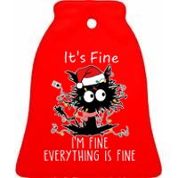 Its Fine Im Fine Everything Is Fine Cat Tangled In Christmas Lights Ceramic Bell Ornament