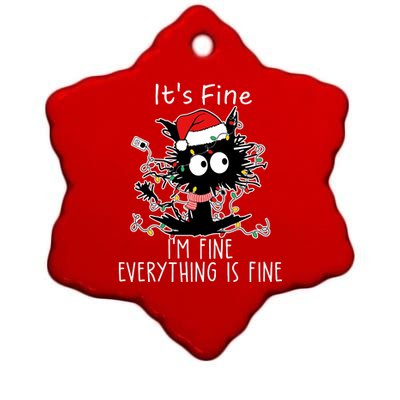 Its Fine Im Fine Everything Is Fine Cat Tangled In Christmas Lights Ceramic Star Ornament