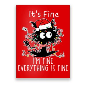 Its Fine Im Fine Everything Is Fine Cat Tangled In Christmas Lights Poster