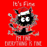 Its Fine Im Fine Everything Is Fine Cat Tangled In Christmas Lights Poster