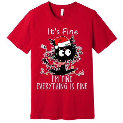 Its Fine Im Fine Everything Is Fine Cat Tangled In Christmas Lights Premium T-Shirt