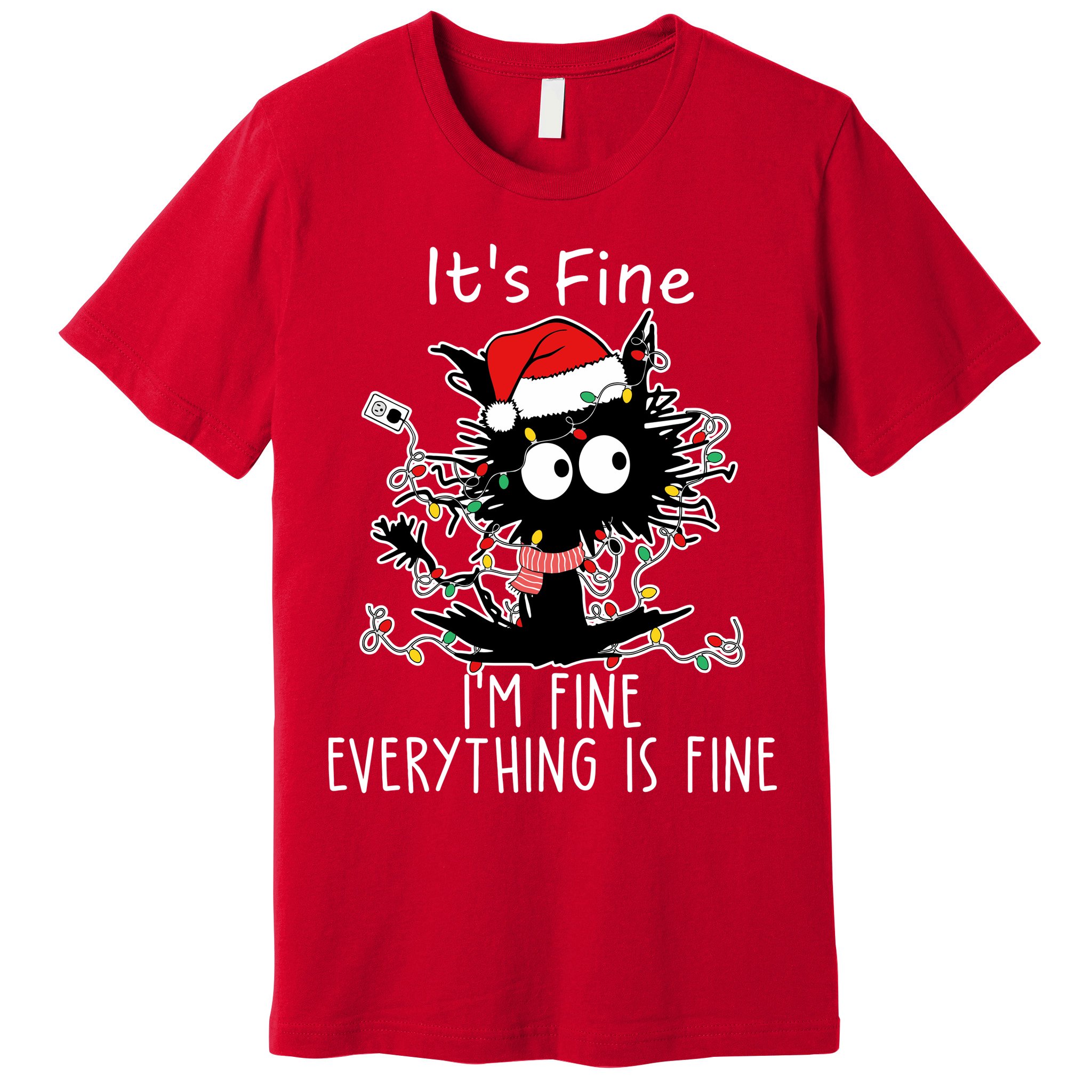 Its Fine Im Fine Everything Is Fine Cat Tangled In Christmas Lights Premium T-Shirt