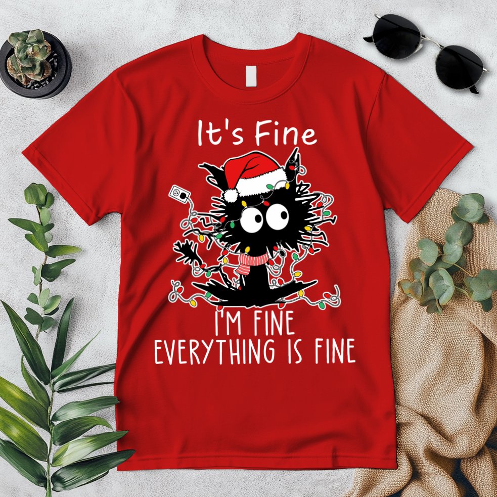 Its Fine Im Fine Everything Is Fine Cat Tangled In Christmas Lights Premium T-Shirt