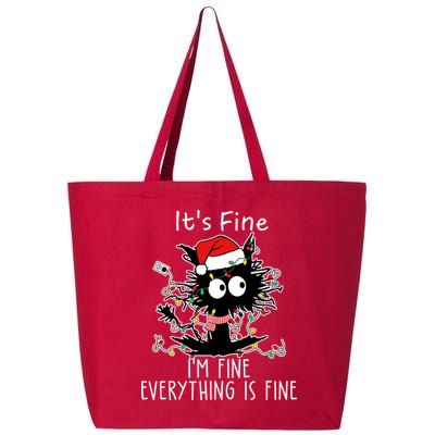 Its Fine Im Fine Everything Is Fine Cat Tangled In Christmas Lights 25L Jumbo Tote