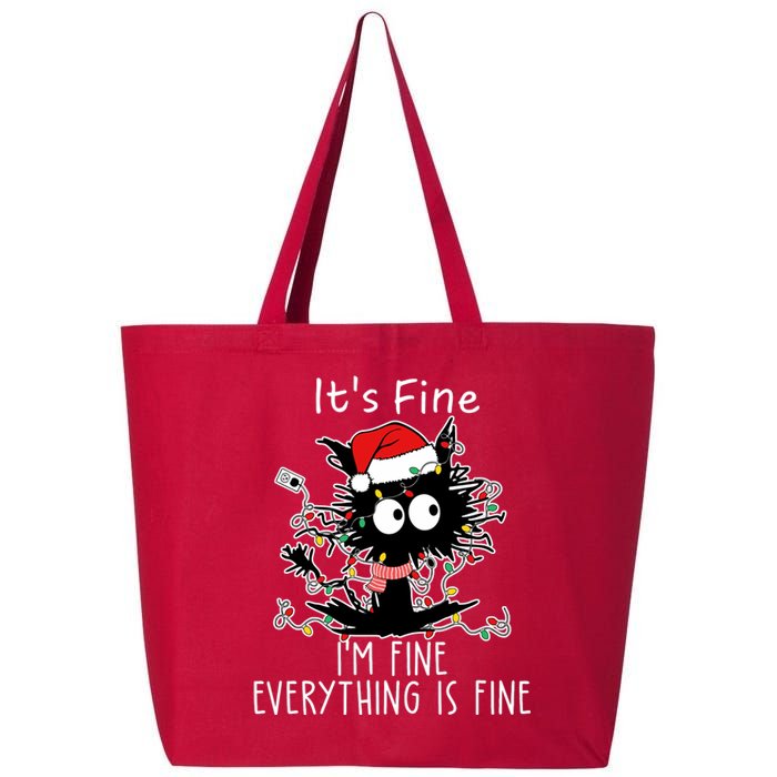 Its Fine Im Fine Everything Is Fine Cat Tangled In Christmas Lights 25L Jumbo Tote