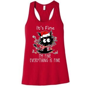 Its Fine Im Fine Everything Is Fine Cat Tangled In Christmas Lights Women's Racerback Tank