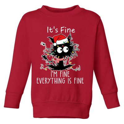 Its Fine Im Fine Everything Is Fine Cat Tangled In Christmas Lights Toddler Sweatshirt