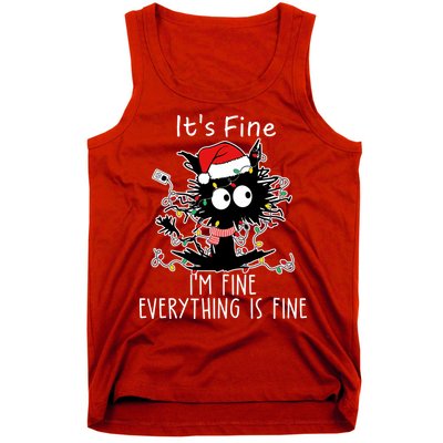 Its Fine Im Fine Everything Is Fine Cat Tangled In Christmas Lights Tank Top