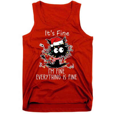 Its Fine Im Fine Everything Is Fine Cat Tangled In Christmas Lights Tank Top