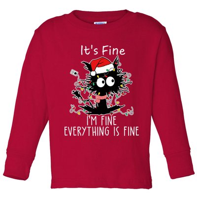 Its Fine Im Fine Everything Is Fine Cat Tangled In Christmas Lights Toddler Long Sleeve Shirt