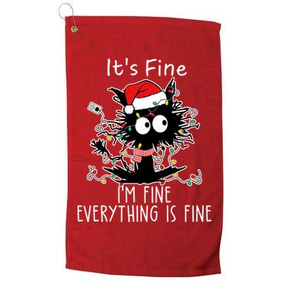 Its Fine Im Fine Everything Is Fine Cat Tangled In Christmas Lights Golf Towel