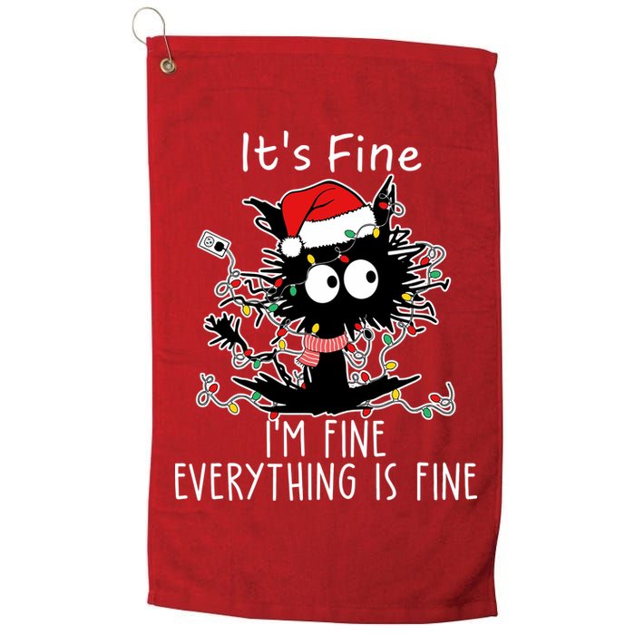 Its Fine Im Fine Everything Is Fine Cat Tangled In Christmas Lights Golf Towel