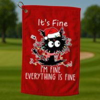 Its Fine Im Fine Everything Is Fine Cat Tangled In Christmas Lights Golf Towel