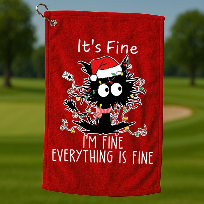 Its Fine Im Fine Everything Is Fine Cat Tangled In Christmas Lights Golf Towel
