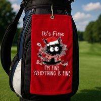 Its Fine Im Fine Everything Is Fine Cat Tangled In Christmas Lights Golf Towel