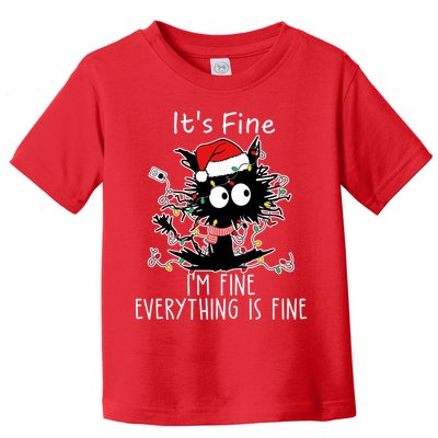 Its Fine Im Fine Everything Is Fine Cat Tangled In Christmas Lights Toddler T-Shirt