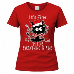 Its Fine Im Fine Everything Is Fine Cat Tangled In Christmas Lights Women's T-Shirt