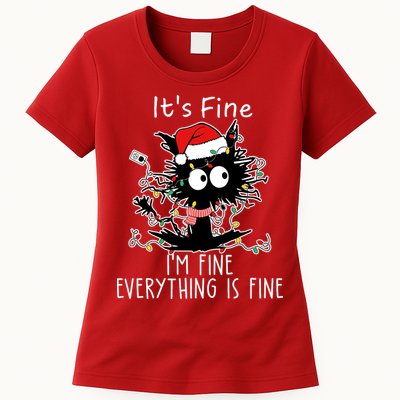 Its Fine Im Fine Everything Is Fine Cat Tangled In Christmas Lights Womens T-Shirt