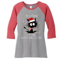 Its Fine Im Fine Everything Is Fine Cat Tangled In Christmas Lights Women's Tri-Blend 3/4-Sleeve Raglan Shirt