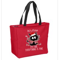 Its Fine Im Fine Everything Is Fine Cat Tangled In Christmas Lights Zip Tote Bag