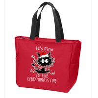 Its Fine Im Fine Everything Is Fine Cat Tangled In Christmas Lights Zip Tote Bag