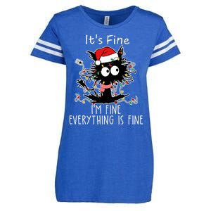 Its Fine Im Fine Everything Is Fine Cat Tangled In Christmas Lights Enza Ladies Jersey Football T-Shirt