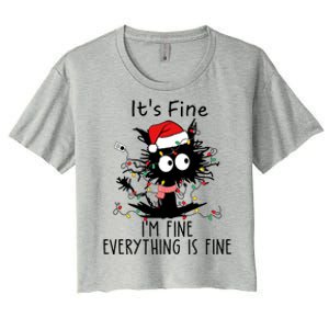 Its Fine Im Fine Everything Is Fine Cat Tangled In Christmas Lights Women's Crop Top Tee