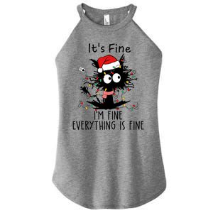 Its Fine Im Fine Everything Is Fine Cat Tangled In Christmas Lights Women's Perfect Tri Rocker Tank