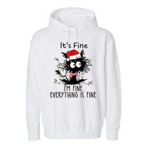 Its Fine Im Fine Everything Is Fine Cat Tangled In Christmas Lights Garment-Dyed Fleece Hoodie