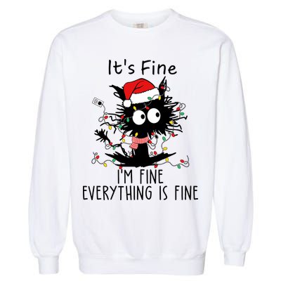 Its Fine Im Fine Everything Is Fine Cat Tangled In Christmas Lights Garment-Dyed Sweatshirt