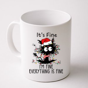 Its Fine Im Fine Everything Is Fine Cat Tangled In Christmas Lights Coffee Mug