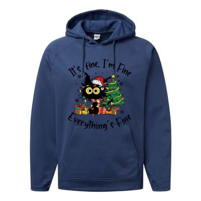 ItS Fine IM Fine Everything Fine Funny Black Cat Christmas Performance Fleece Hoodie