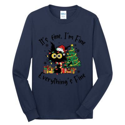 ItS Fine IM Fine Everything Fine Funny Black Cat Christmas Tall Long Sleeve T-Shirt