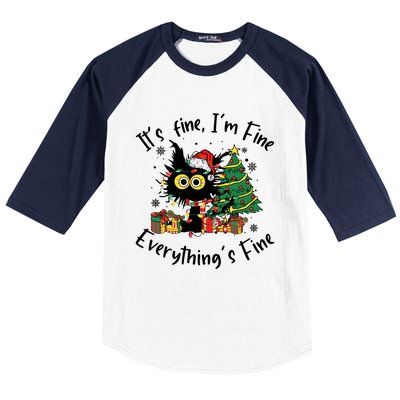 ItS Fine IM Fine Everything Fine Funny Black Cat Christmas Baseball Sleeve Shirt