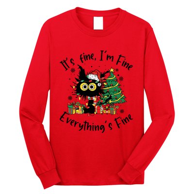 ItS Fine IM Fine Everything Fine Funny Black Cat Christmas Long Sleeve Shirt