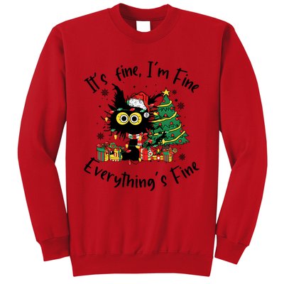 ItS Fine IM Fine Everything Fine Funny Black Cat Christmas Sweatshirt