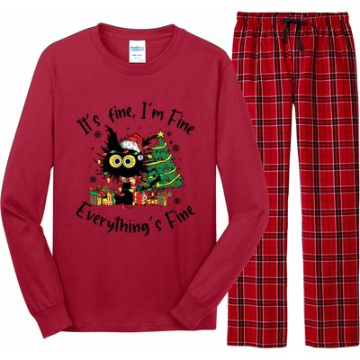 ItS Fine IM Fine Everything Fine Funny Black Cat Christmas Long Sleeve Pajama Set