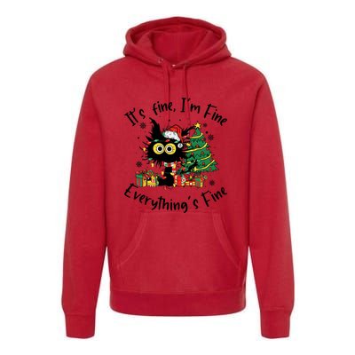 ItS Fine IM Fine Everything Fine Funny Black Cat Christmas Premium Hoodie